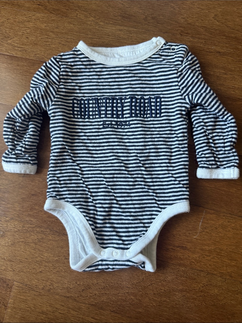 Country Road organic cotton Navy and White Striped Long-Sleeve Baby Bodysuit